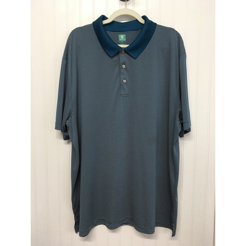 Pro Tour Mens XXL Polo Shirt Blue Striped Short Sleeve Golf Performance
